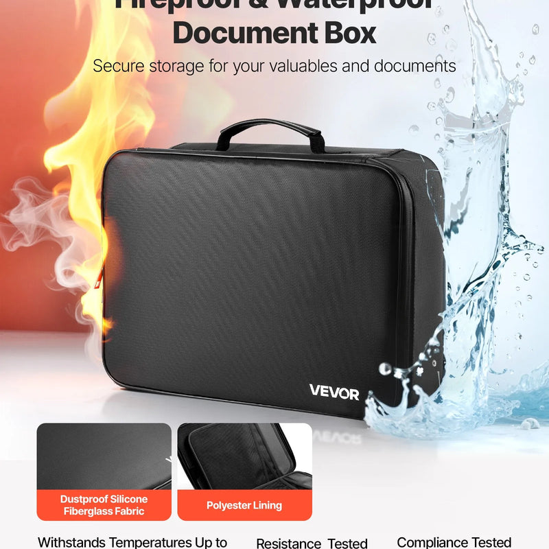 VEVOR ugunsdrošs dokumentu seifs, karstumizturīgs līdz 1000 ℃, uguns- un ūdensdrošs ar slēdzeni, pārnēsājams daudzslāņu failu uzglabāšanas organizators mājām, birojam vai ceļojumiem, piemērots pasēm, svarīgiem dokumentiem un failiem