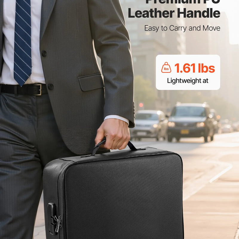 VEVOR ugunsdrošs dokumentu seifs, karstumizturīgs līdz 1000 ℃, uguns- un ūdensdrošs ar slēdzeni, pārnēsājams daudzslāņu failu uzglabāšanas organizators mājām, birojam vai ceļojumiem, piemērots pasēm, svarīgiem dokumentiem un failiem