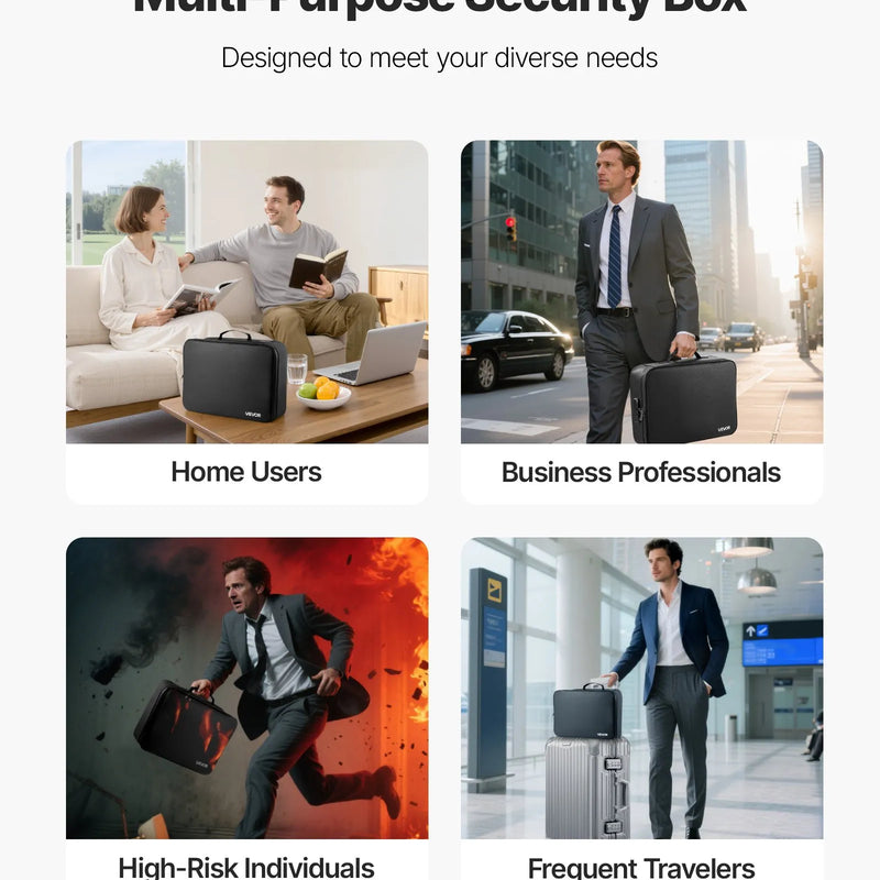 VEVOR ugunsdrošs dokumentu seifs, karstumizturīgs līdz 1000 ℃, uguns- un ūdensdrošs ar slēdzeni, pārnēsājams daudzslāņu failu uzglabāšanas organizators mājām, birojam vai ceļojumiem, piemērots pasēm, svarīgiem dokumentiem un failiem