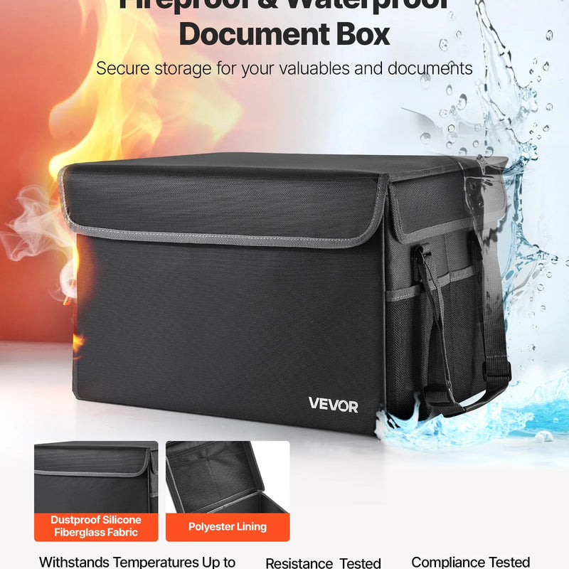 VEVOR ugunsdrošs dokumentu seifs, karstumizturīgs līdz 1000 ℃, ūdensdrošs, salokāms un telpu taupošs dizains, pārnēsājams mājām, birojam vai ceļojumiem, piemērots pasēm, svarīgiem dokumentiem un failiem