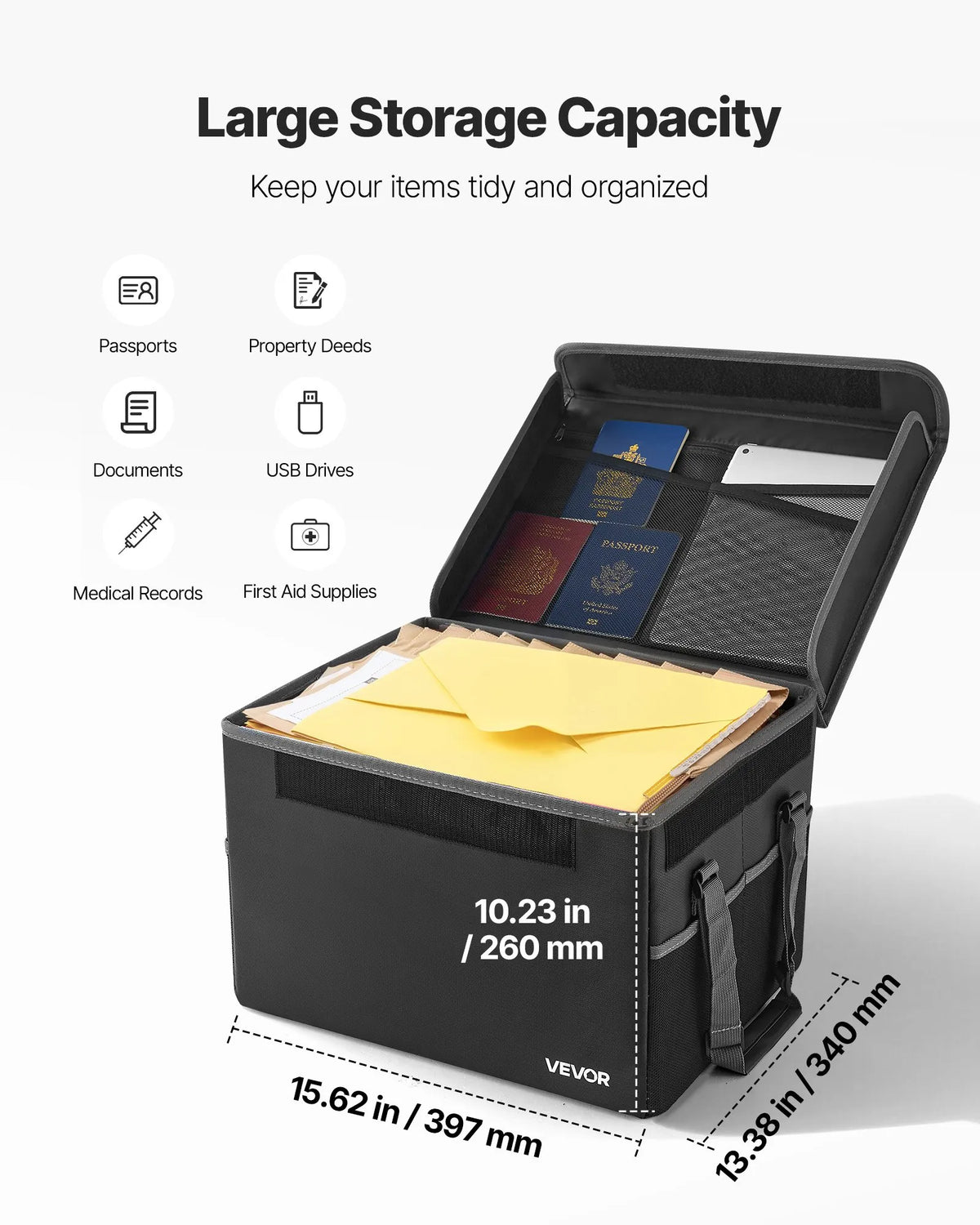 VEVOR Fire-Resistant Document Safe, Heat-Resistant up to 1000°C, Waterproof, Foldable and Space-Saving Design, Portable for Home, Office or Travel, Suitable for Passports, Important Documents and Files