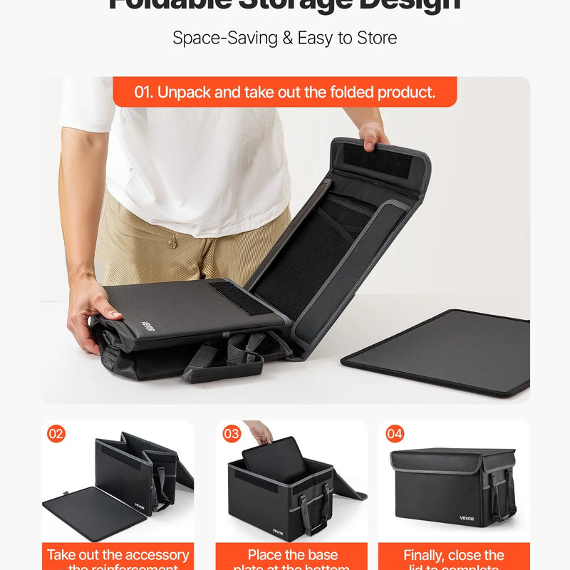 VEVOR ugunsdrošs dokumentu seifs, karstumizturīgs līdz 1000 ℃, ūdensdrošs, salokāms un telpu taupošs dizains, pārnēsājams mājām, birojam vai ceļojumiem, piemērots pasēm, svarīgiem dokumentiem un failiem