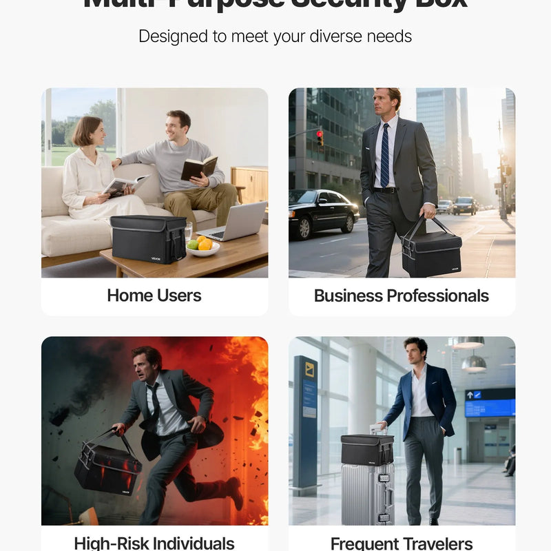VEVOR ugunsdrošs dokumentu seifs, karstumizturīgs līdz 1000 ℃, ūdensdrošs, salokāms un telpu taupošs dizains, pārnēsājams mājām, birojam vai ceļojumiem, piemērots pasēm, svarīgiem dokumentiem un failiem