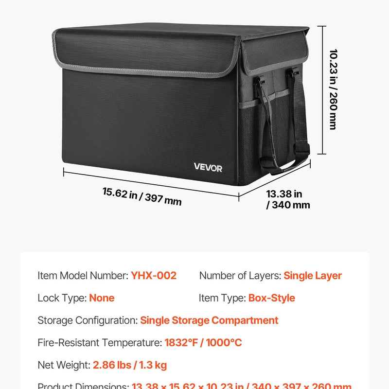 VEVOR ugunsdrošs dokumentu seifs, karstumizturīgs līdz 1000 ℃, ūdensdrošs, salokāms un telpu taupošs dizains, pārnēsājams mājām, birojam vai ceļojumiem, piemērots pasēm, svarīgiem dokumentiem un failiem