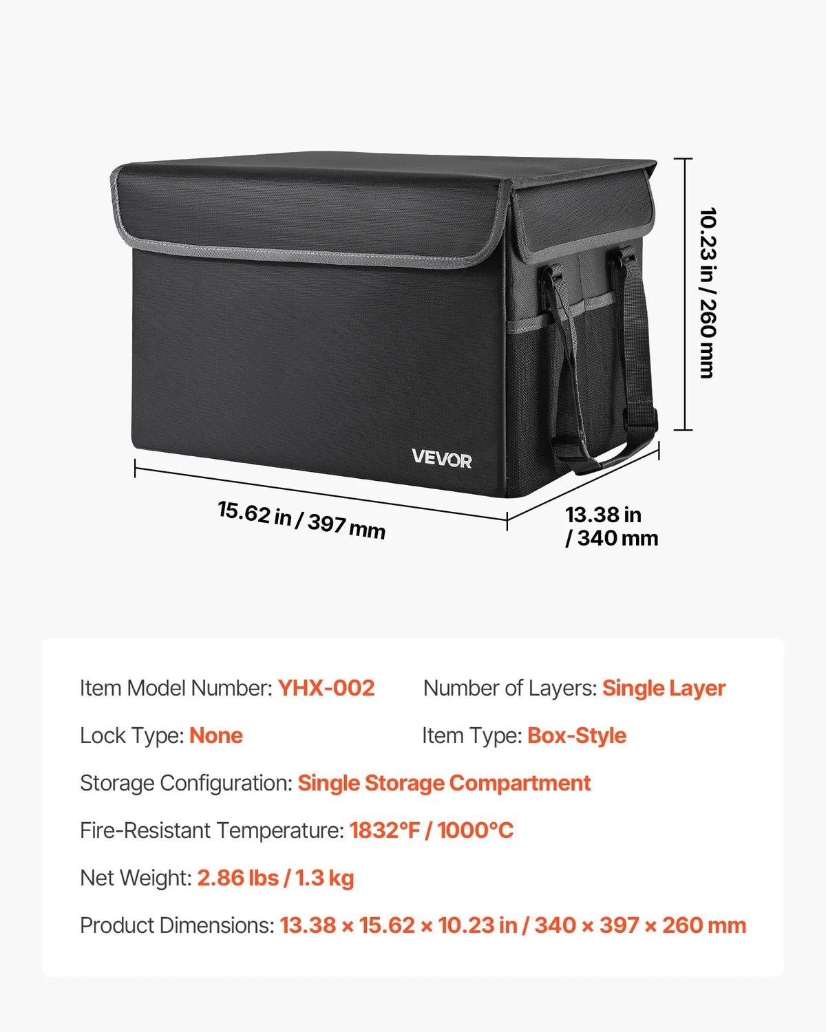 VEVOR Fire-Resistant Document Safe, Heat-Resistant up to 1000°C, Waterproof, Foldable and Space-Saving Design, Portable for Home, Office or Travel, Suitable for Passports, Important Documents and Files