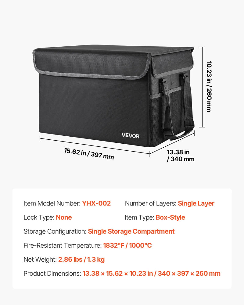 VEVOR ugunsdrošs dokumentu seifs, karstumizturīgs līdz 1000 ℃, ūdensdrošs, salokāms un telpu taupošs dizains, pārnēsājams mājām, birojam vai ceļojumiem, piemērots pasēm, svarīgiem dokumentiem un failiem