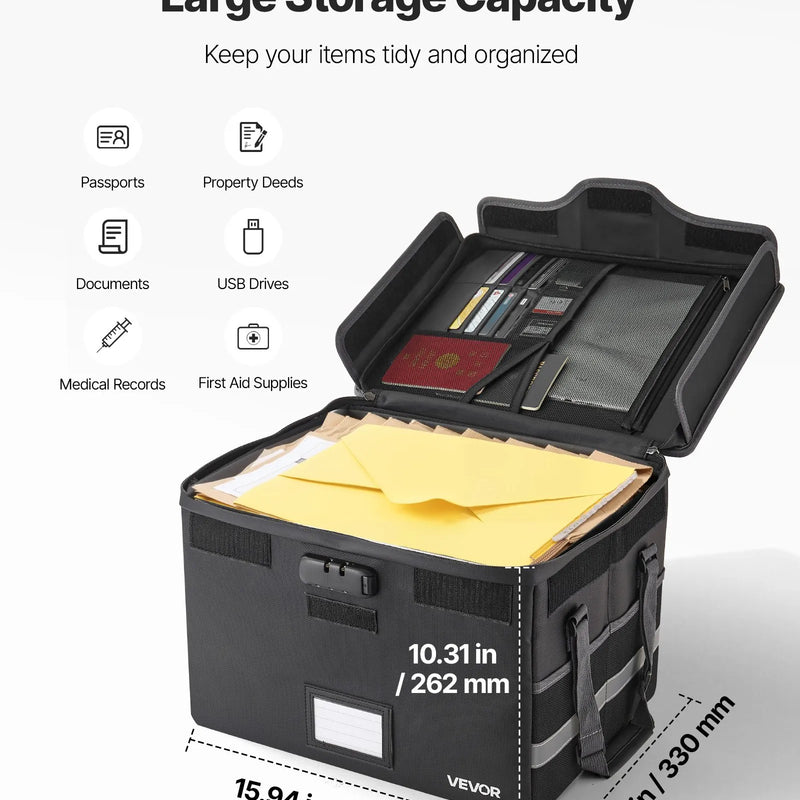 VEVOR ugunsdrošs dokumentu seifs, karstumizturīgs līdz 1000 ℃, uguns- un ūdensdrošs ar slēdzeni, pārnēsājams failu uzglabāšanas un drošības organizators mājām, birojam vai ceļojumiem, piemērots pasēm, svarīgiem dokumentiem un failiem