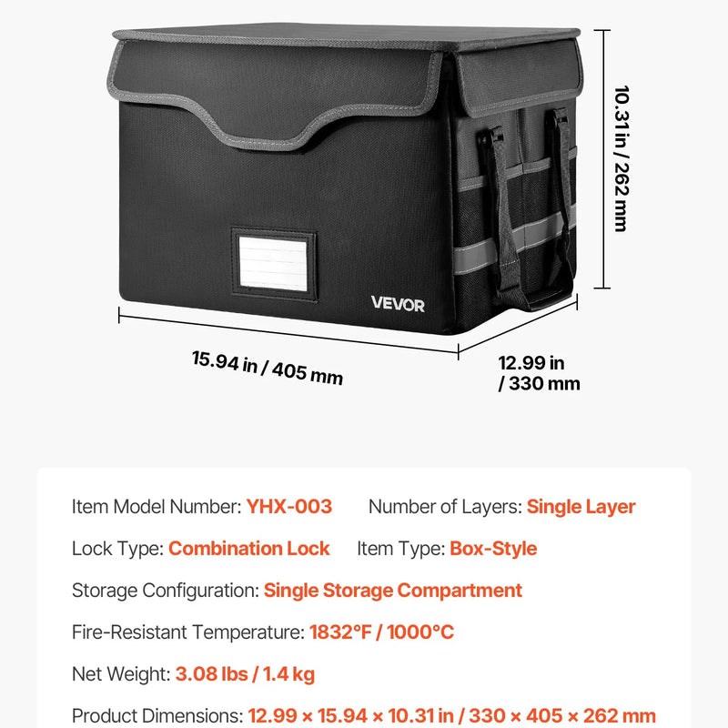 VEVOR ugunsdrošs dokumentu seifs, karstumizturīgs līdz 1000 ℃, uguns- un ūdensdrošs ar slēdzeni, pārnēsājams failu uzglabāšanas un drošības organizators mājām, birojam vai ceļojumiem, piemērots pasēm, svarīgiem dokumentiem un failiem