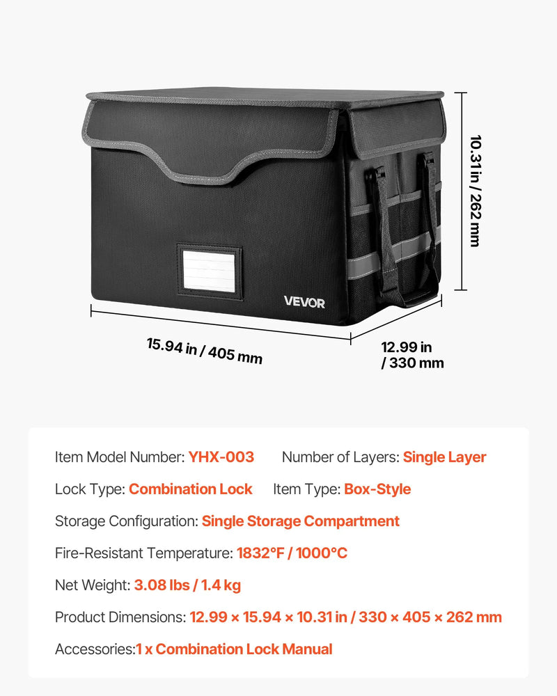 VEVOR ugunsdrošs dokumentu seifs, karstumizturīgs līdz 1000 ℃, uguns- un ūdensdrošs ar slēdzeni, pārnēsājams failu uzglabāšanas un drošības organizators mājām, birojam vai ceļojumiem, piemērots pasēm, svarīgiem dokumentiem un failiem