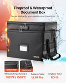 VEVOR ugunsdroša dokumentu kaste ar 1000 °C karstumizturību, uguns- un ūdensnecaurlaidīgu pārklājumu, slēdzeni un pārnēsājamu divslāņu konstrukciju, piemērota dokumentu, pasu un svarīgu failu drošai uzglabāšanai mājās, birojā vai ceļojumā.