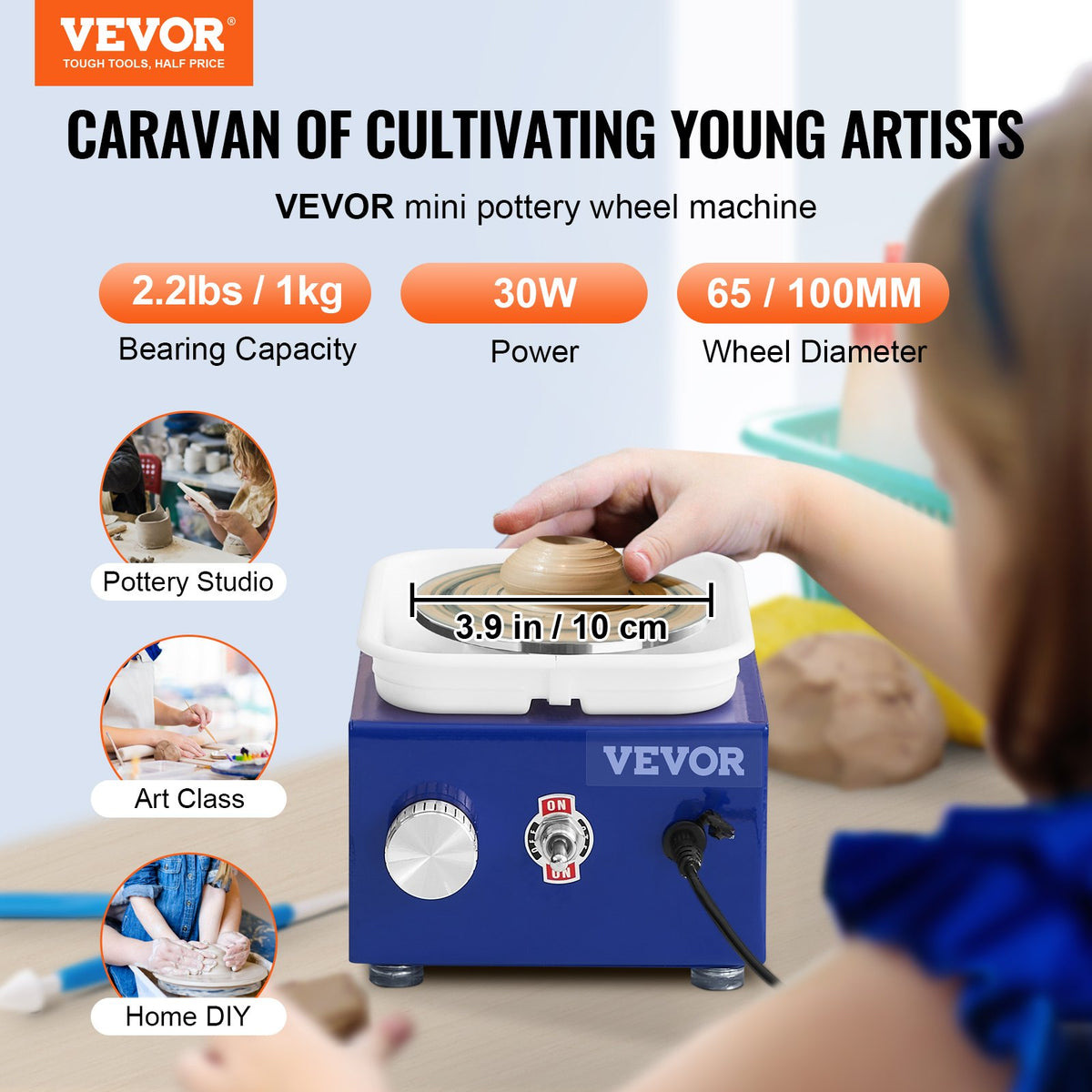 VEVOR Mini Ceramic Wheel 30 W with Sculpting Tools, Apron and Two Rotating Tables