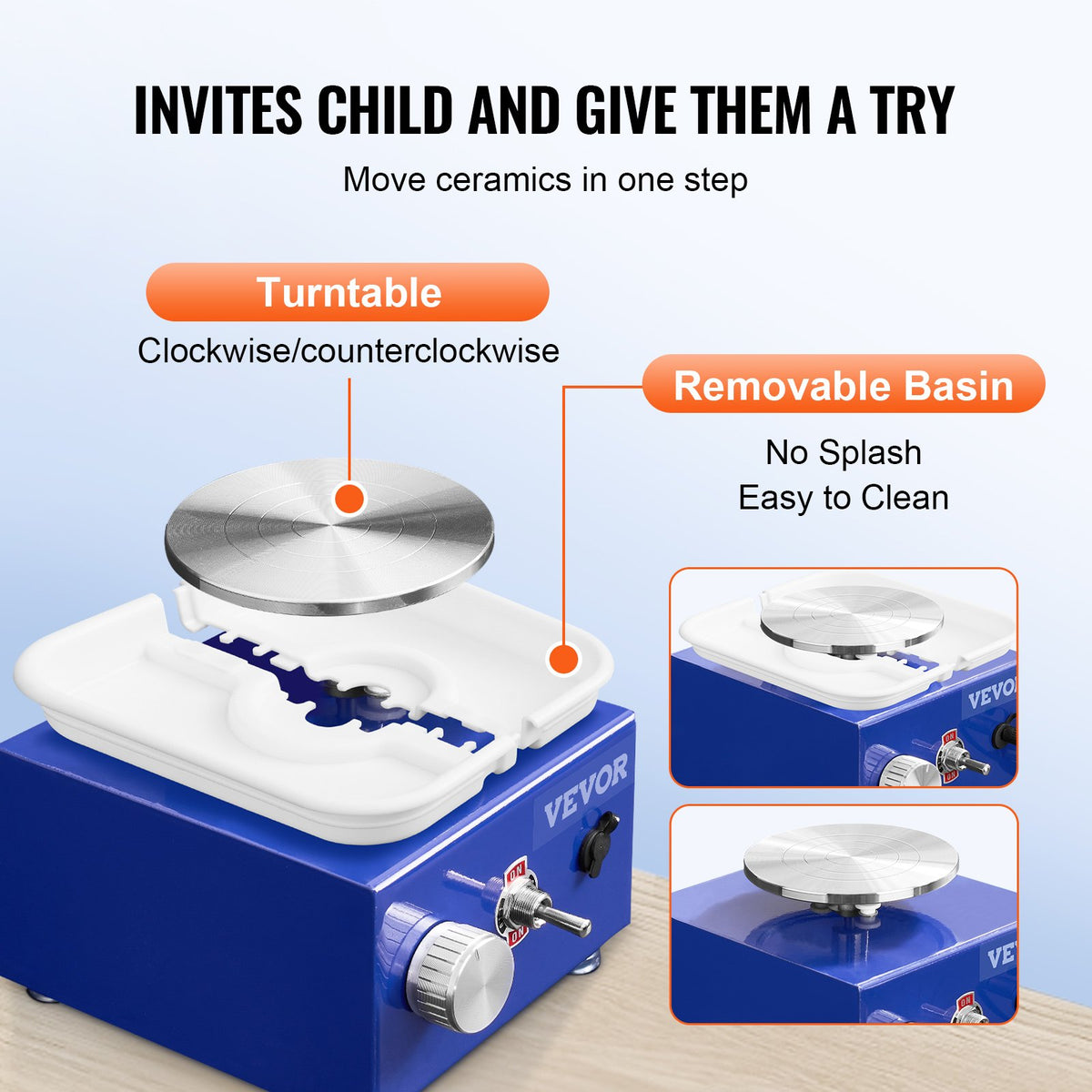 VEVOR Mini Ceramic Wheel 30 W with Sculpting Tools, Apron and Two Rotating Tables