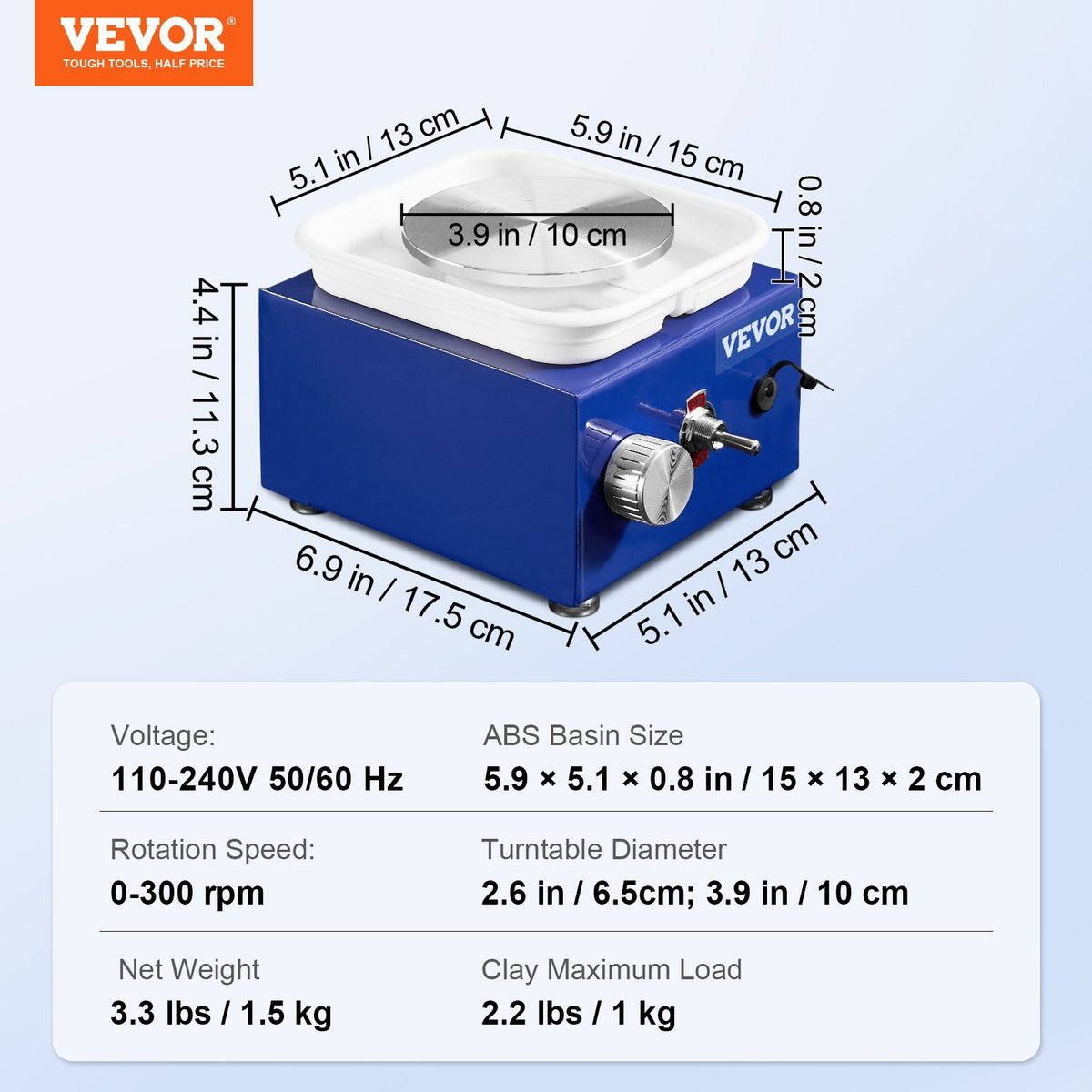 VEVOR Mini Ceramic Wheel 30 W with Sculpting Tools, Apron and Two Rotating Tables