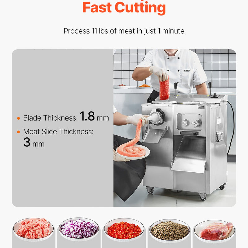 VEVOR komerciālais elektriskais gaļas malējs un šķēlētājs, 6,35 kg/min, desu pildītājs