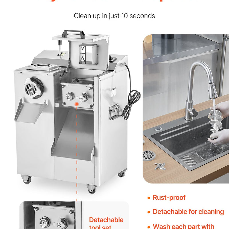 VEVOR komerciālais elektriskais gaļas malējs un šķēlētājs, 6,35 kg/min, desu pildītājs