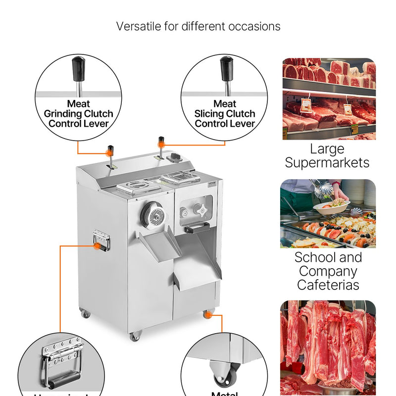 VEVOR komerciālais elektriskais gaļas malējs un šķēlētājs, 6,35 kg/min, desu pildītājs