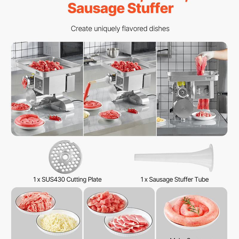 VEVOR komerciālais elektriskais gaļas griezējs un šķēlējs, 5 kg/min, desu pildītājs
