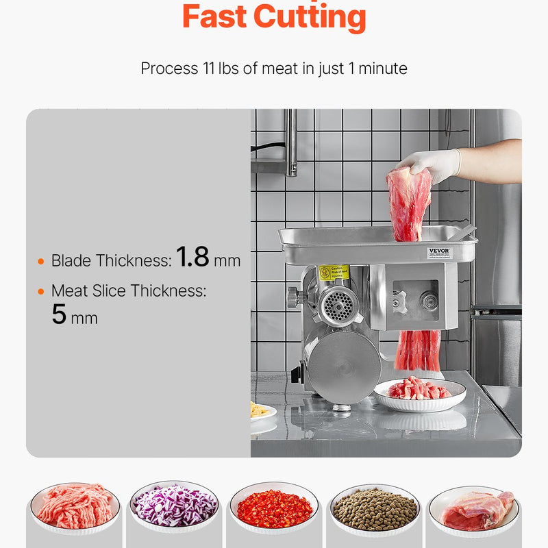VEVOR komerciālais elektriskais gaļas griezējs un šķēlējs, 5 kg/min, desu pildītājs