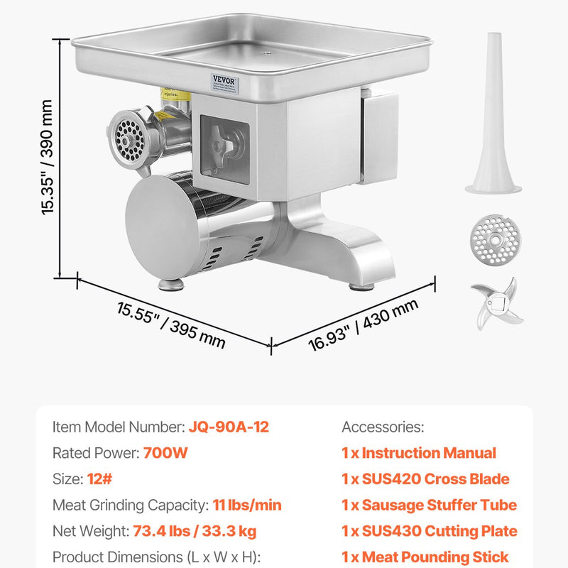 VEVOR komerciālais elektriskais gaļas griezējs un šķēlējs, 5 kg/min, desu pildītājs