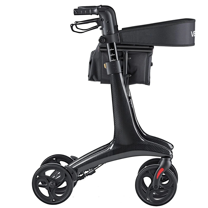 VEVOR rollators ar sēdekli senioriem, salokāms viegls oglekļa šķiedras staigāšanas palīglīdzeklis ar PVC riteņiem 203 mm un regulējamu rokturi, kravnesība 136 kg - ZEMLETES.LV