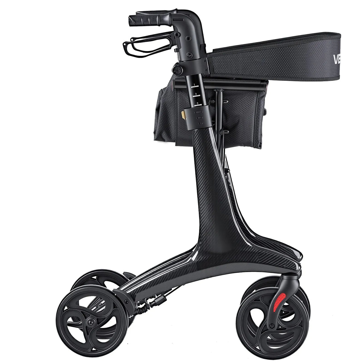 VEVOR rollators ar sēdekli senioriem, salokāms viegls oglekļa šķiedras staigāšanas palīglīdzeklis ar PVC riteņiem 203 mm un regulējamu rokturi, kravnesība 136 kg - ZEMLETES.LV