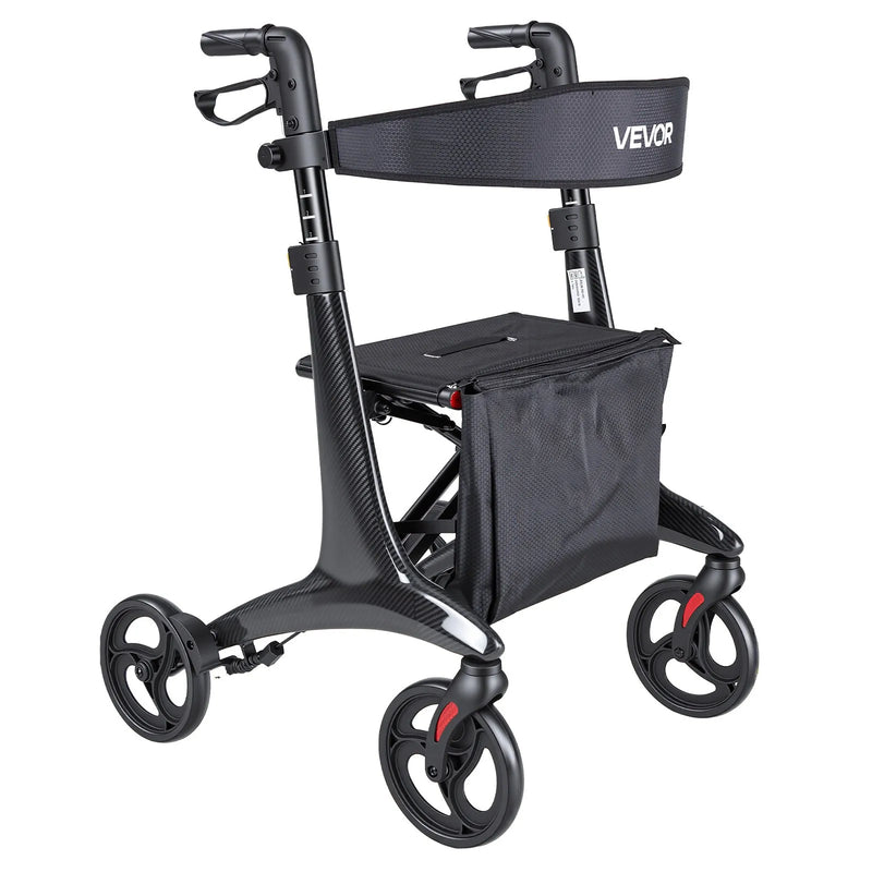 VEVOR rollators ar sēdekli senioriem, salokāms viegls oglekļa šķiedras staigāšanas palīglīdzeklis ar PVC riteņiem 203 mm un regulējamu rokturi, kravnesība 136 kg - ZEMLETES.LV