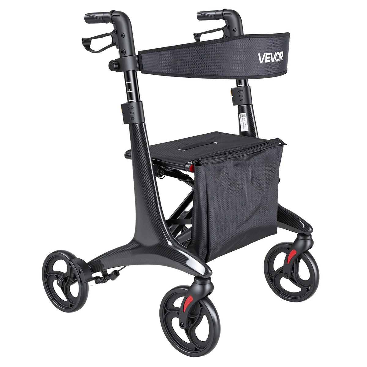 VEVOR rollators ar sēdekli senioriem, salokāms viegls oglekļa šķiedras staigāšanas palīglīdzeklis ar PVC riteņiem 203 mm un regulējamu rokturi, kravnesība 136 kg - ZEMLETES.LV