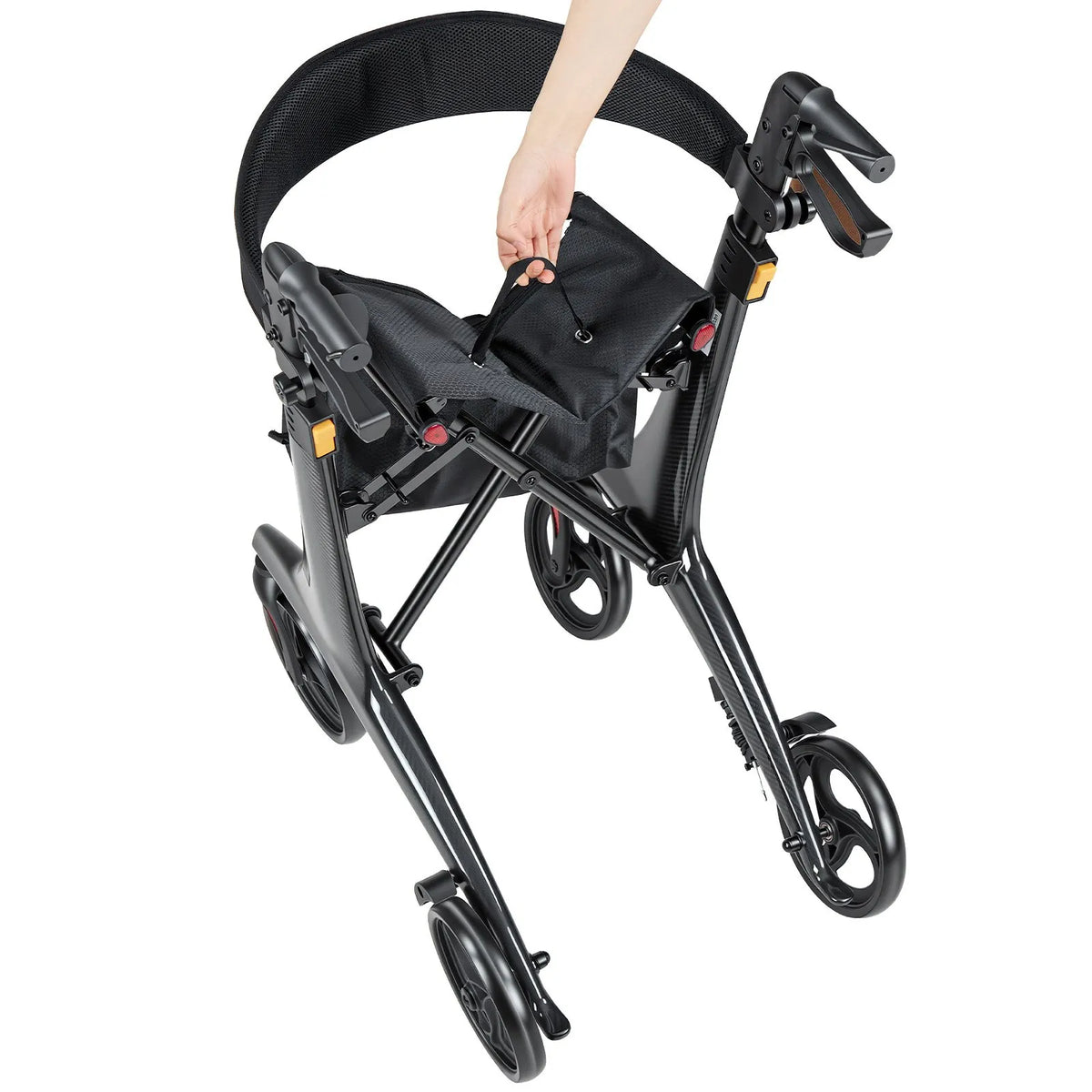 VEVOR rollators ar sēdekli senioriem, salokāms viegls oglekļa šķiedras staigāšanas palīglīdzeklis ar PVC riteņiem 203 mm un regulējamu rokturi, kravnesība 136 kg - ZEMLETES.LV
