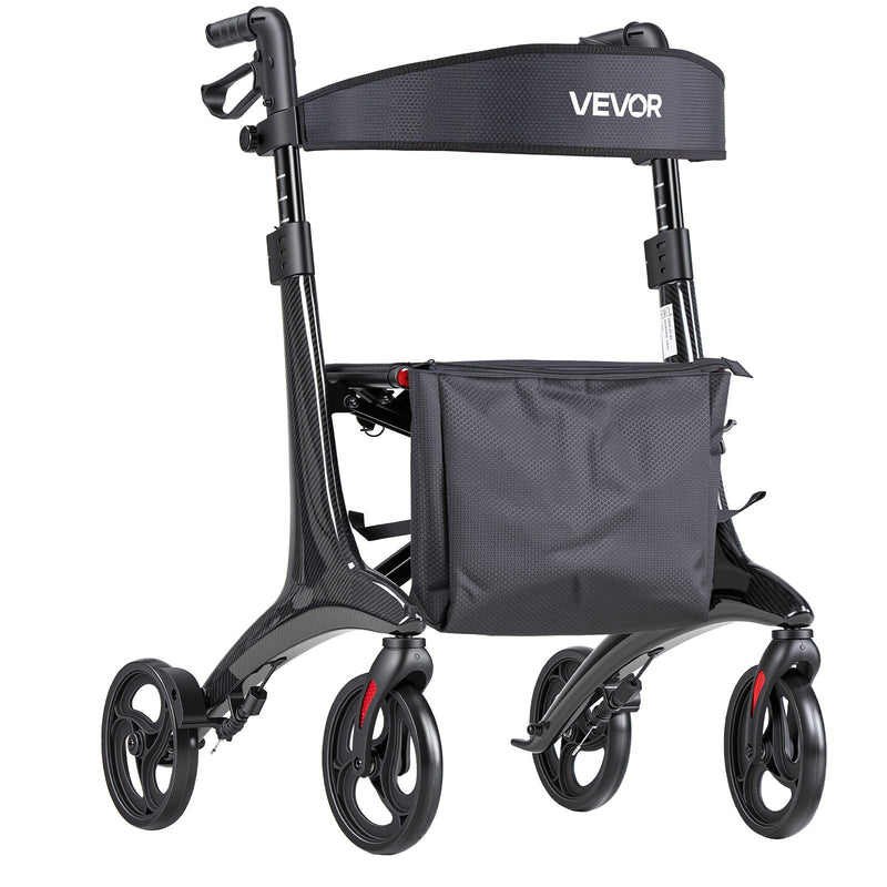 VEVOR rollators ar sēdekli senioriem, salokāms viegls oglekļa šķiedras staigāšanas palīglīdzeklis ar PVC riteņiem 203 mm un regulējamu rokturi, kravnesība 136 kg - ZEMLETES.LV