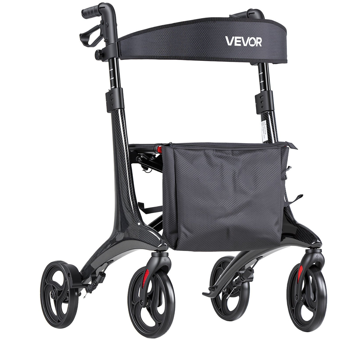 VEVOR rollators ar sēdekli senioriem, salokāms viegls oglekļa šķiedras staigāšanas palīglīdzeklis ar PVC riteņiem 203 mm un regulējamu rokturi, kravnesība 136 kg - ZEMLETES.LV