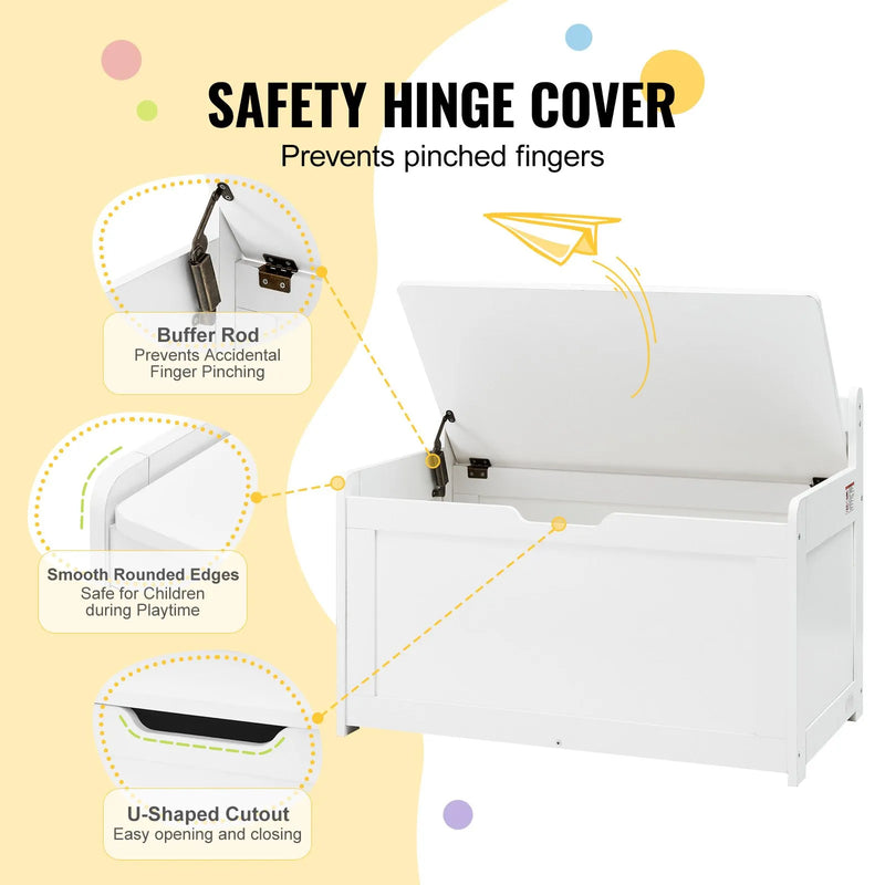 VEVOR koka rotaļlietu kaste bērniem ar atvāžamu vāku un drošības eņģi, liela uzglabāšanas sola tipa kaste (83 × 45 × 61 cm) rotaļu telpai, guļamistabai, viesistabai vai priekšnamiem, balta
