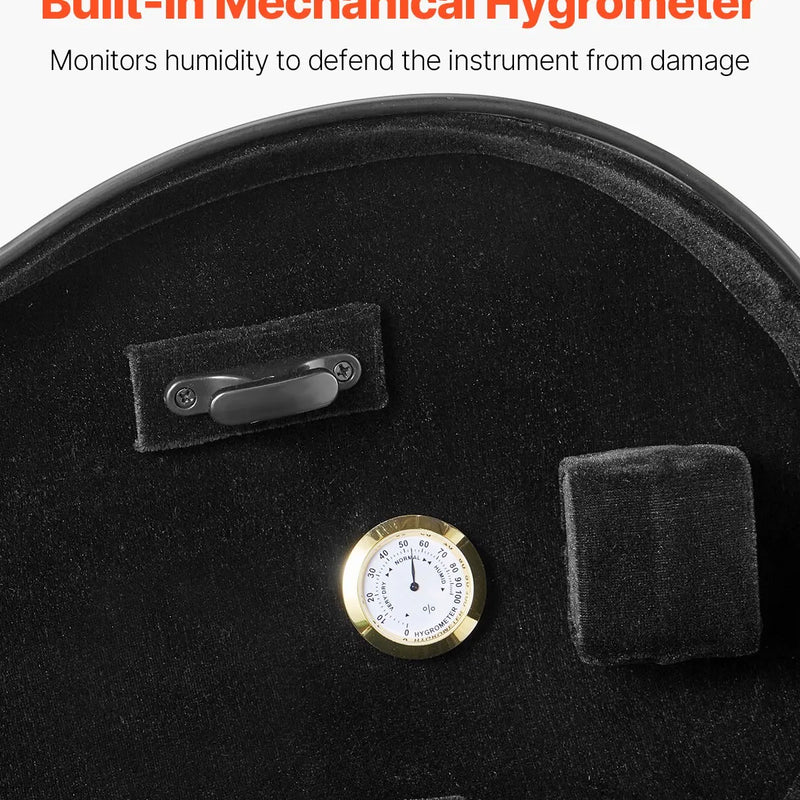 VEVOR 4/4 pilna izmēra vijoles futrālis, ar iebūvētu higrometru, viegls pārnēsājams ceļojumu somas tipa koferis, ar mīkstu plīša oderi, divām plecu siksnām, pret skrāpējumiem izturīgs, profesionāla trijstūra forma, vijolei, melns