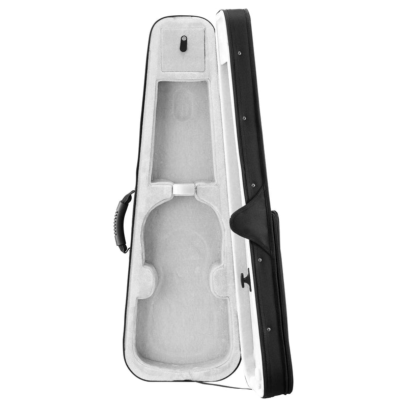 VEVOR 4/4 pilna izmēra vijoļu futrālis, ūdensizturīgs neilona pārvalks, viegls un pārnēsājams ceļojumu mais, ar mīkstu oderi, divām plecu siksnām un pret skrāpējumiem noturīgu apdari, profesionāls trīsstūra formas dizains, vijolei, melnā krāsā