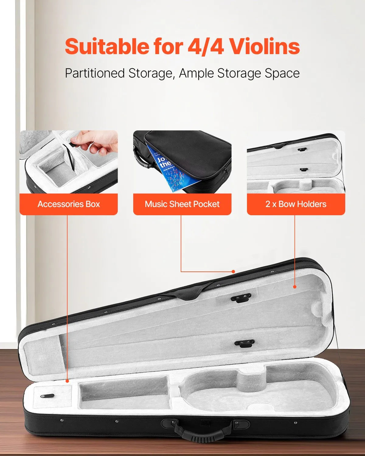 VEVOR 4/4 Violin Case, Waterproof Nylon with Soft Lining and 2 Shoulder Straps, Black