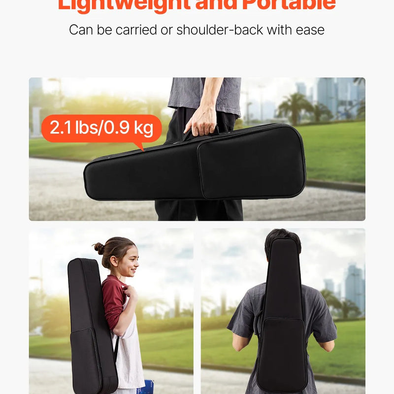 VEVOR 4/4 pilna izmēra vijoļu futrālis, ūdensizturīgs neilona pārvalks, viegls un pārnēsājams ceļojumu mais, ar mīkstu oderi, divām plecu siksnām un pret skrāpējumiem noturīgu apdari, profesionāls trīsstūra formas dizains, vijolei, melnā krāsā