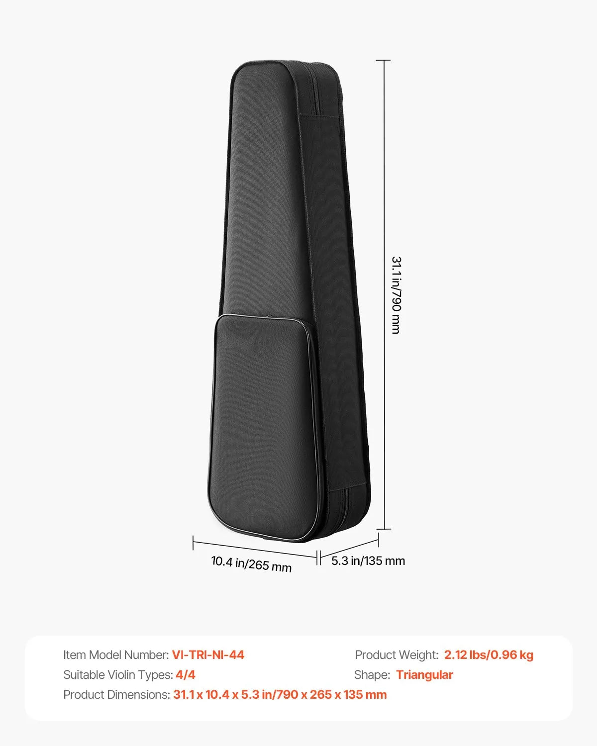 VEVOR 4/4 Violin Case, Waterproof Nylon with Soft Lining and 2 Shoulder Straps, Black