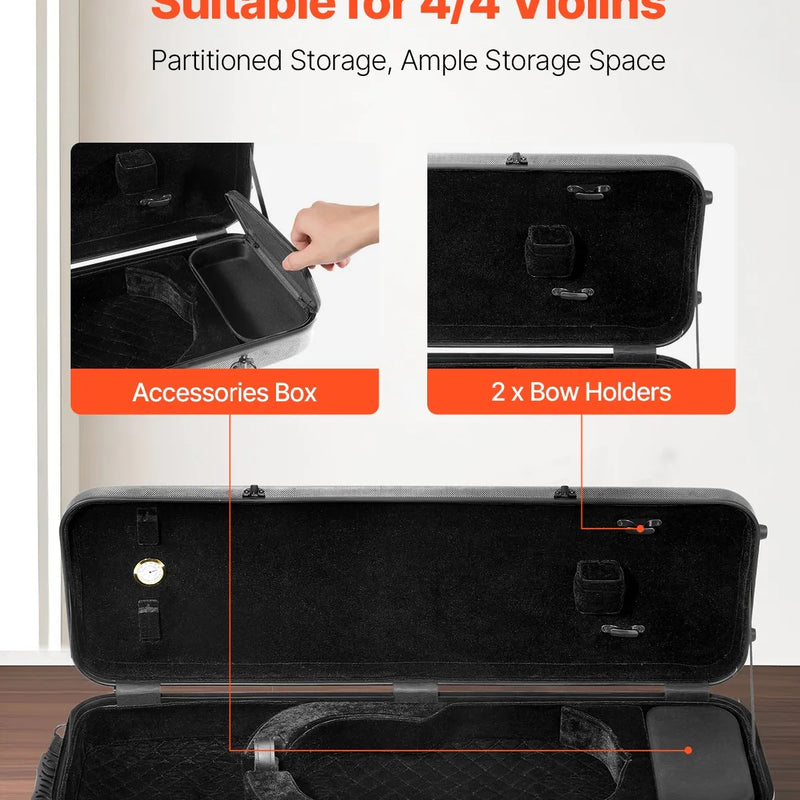 VEVOR 4/4 vijoles soma, pārnēsājama kompozīta oglekļa šķiedras kaste, melna