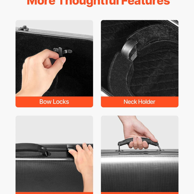 VEVOR 4/4 vijoles soma, pārnēsājama kompozīta oglekļa šķiedras kaste, melna