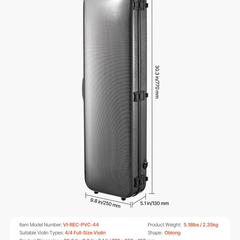 VEVOR 4/4 vijoles soma, pārnēsājama kompozīta oglekļa šķiedras kaste, melna