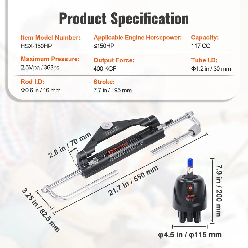 HK4200A-3 Hidrauliskā stūres sistēmas komplekts ārējās piedziņas dzinējiem, 150 ZS, ar stūres sūkni un cilindru HK4200A3