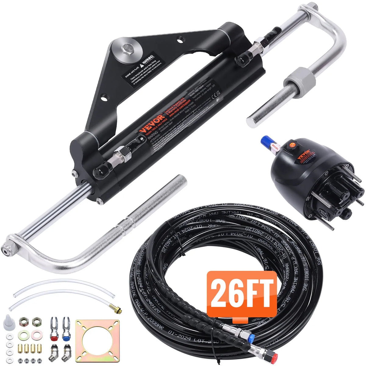 Hydraulic steering system for boat, 150 HP, with pump, dual-action cylinder and 7.9 m hose