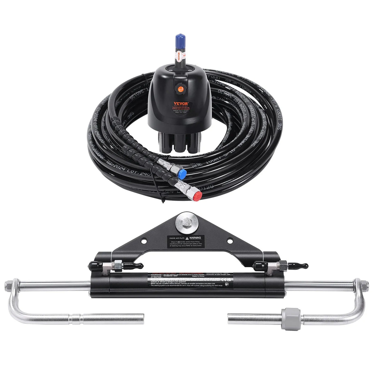 Hydraulic steering system for boat, 150 HP, with pump, dual-action cylinder and 7.9 m hose