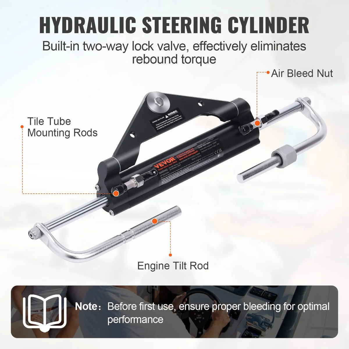 Hydraulic steering system for boat, 150 HP, with pump, dual-action cylinder and 7.9 m hose