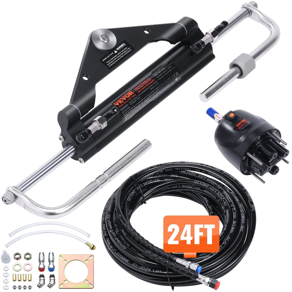 Hydraulic Steering System for Boat, 150 HP, with Pump, Dual-Action Cylinder and 7.3 m Hose