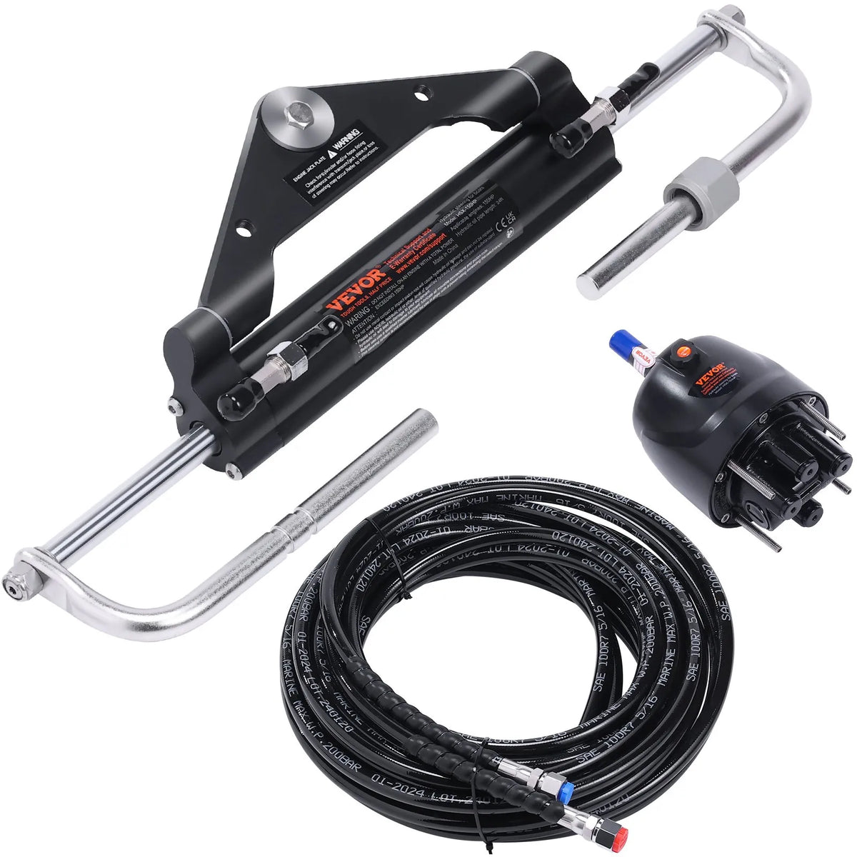 Hydraulic Steering System for Boat, 150 HP, with Pump, Dual-Action Cylinder and 7.3 m Hose