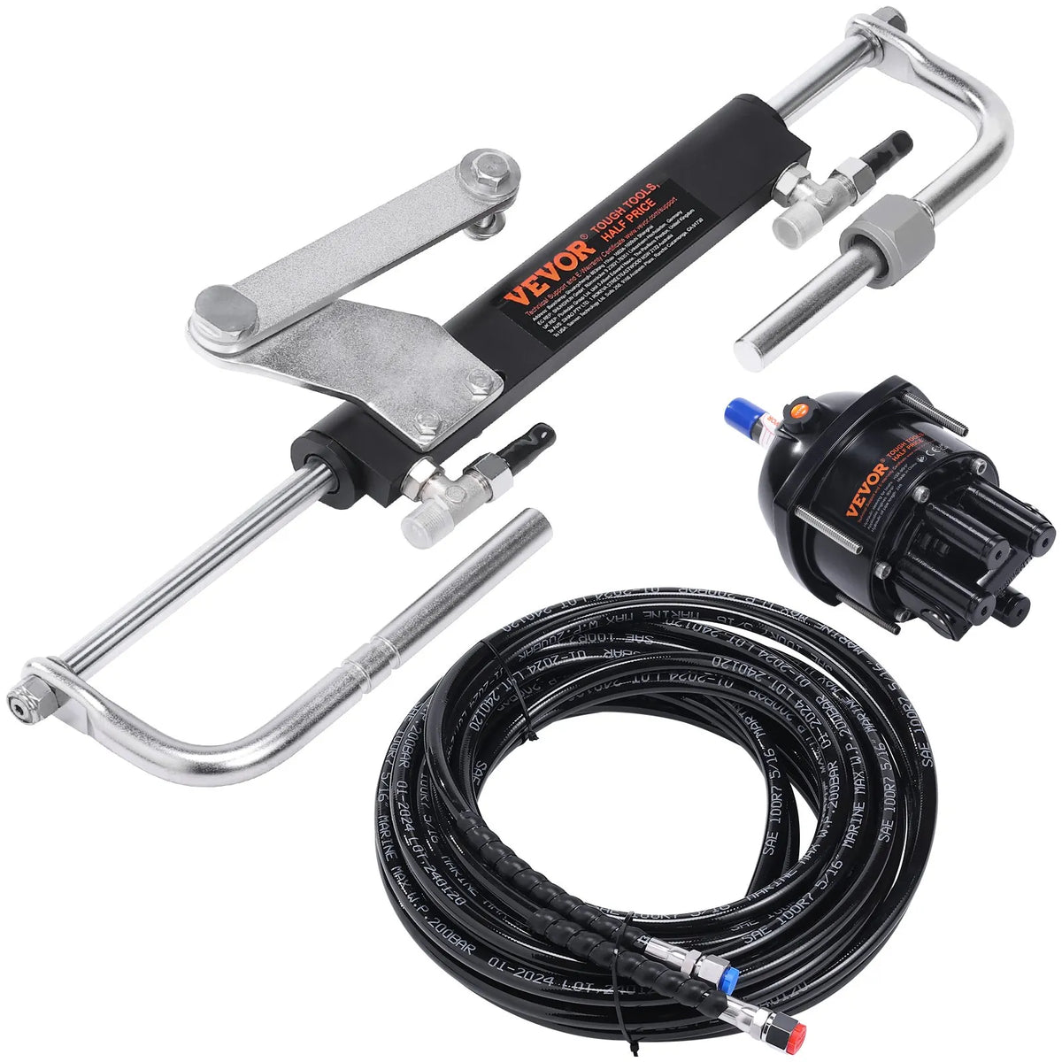 Hydraulic Steering System for Boat, 90 HP, with Pump, Dual-Action Cylinder and 7.3 m Hose