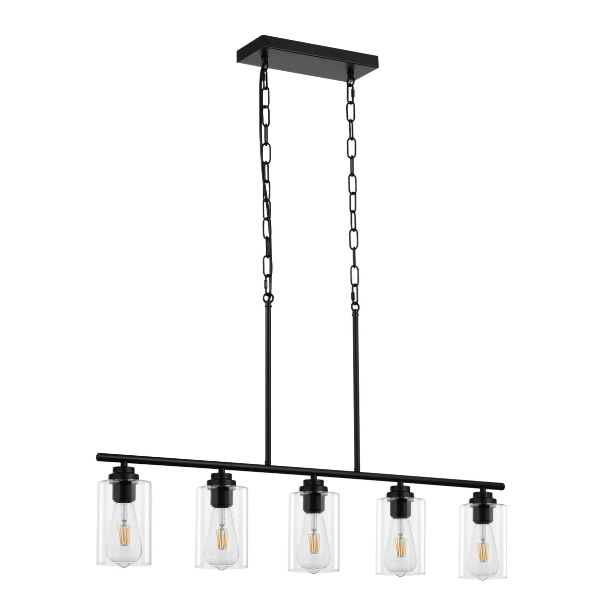 Linear ceiling light, 5 lamps, 60 W, adjustable height, glass shades, metal, E27