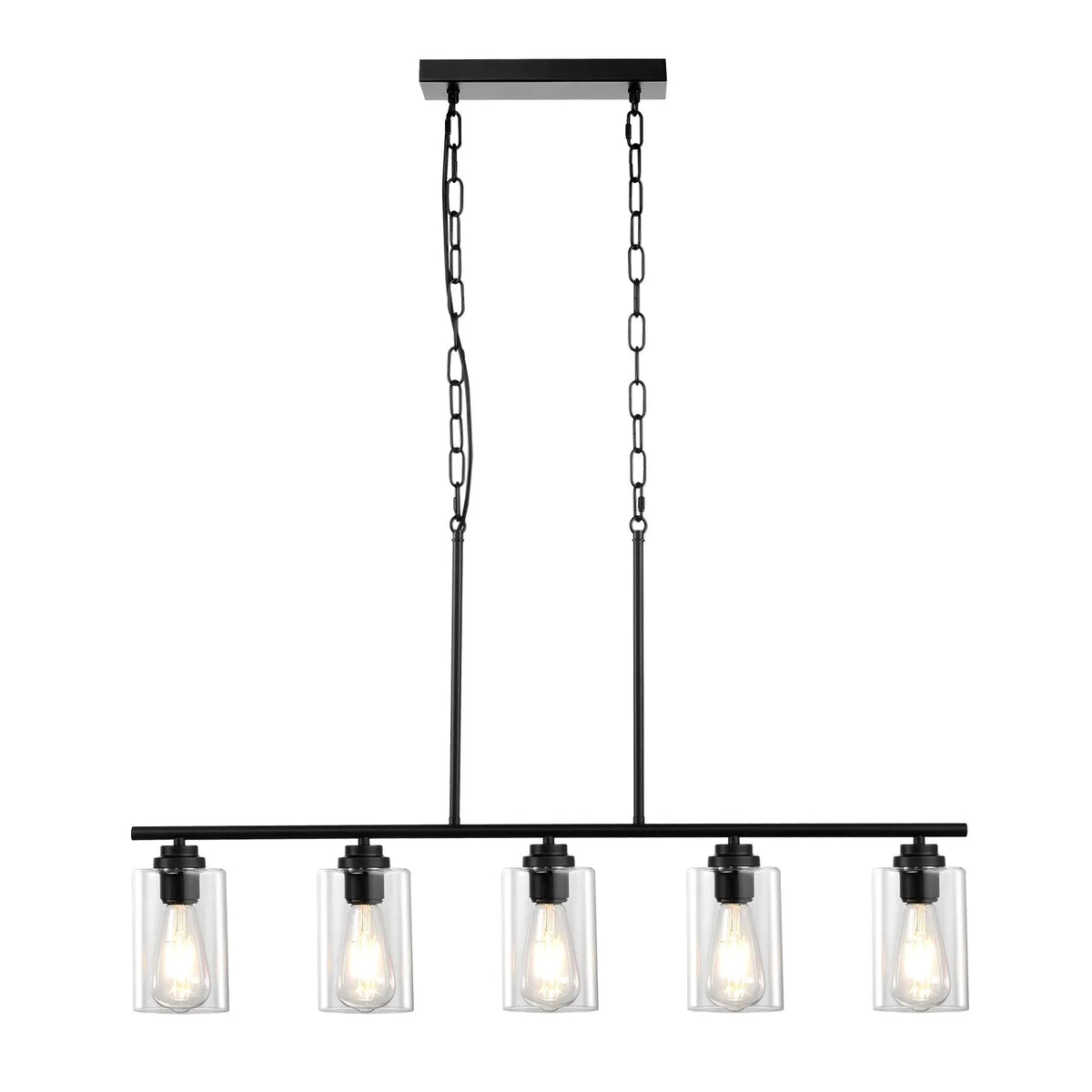 Linear ceiling light, 5 lamps, 60 W, adjustable height, glass shades, metal, E27