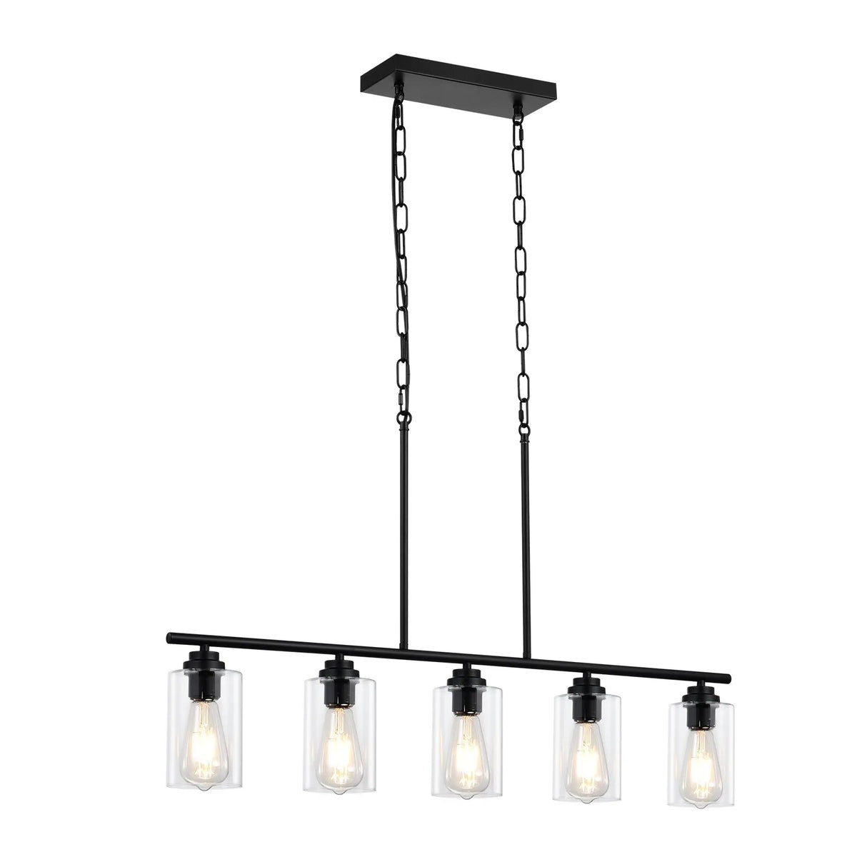 Linear ceiling light, 5 lamps, 60 W, adjustable height, glass shades, metal, E27