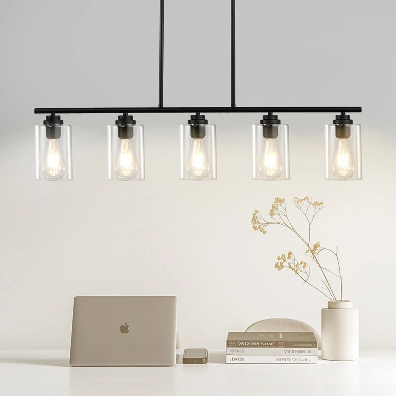 Lineārā lustra, 5 lampas, 60 W, regulējams augstums, stikla plafoni, metāls, E27